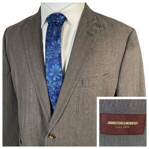 Johnston & Murphy Sport Coat XL Washed Cotton Blazer Throat Latch Patch Pockets